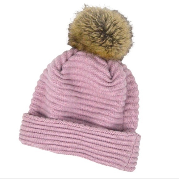 Norla Canada Soft Pink Fur Pom Slouch Beanie Hat - Picture 1 of 5